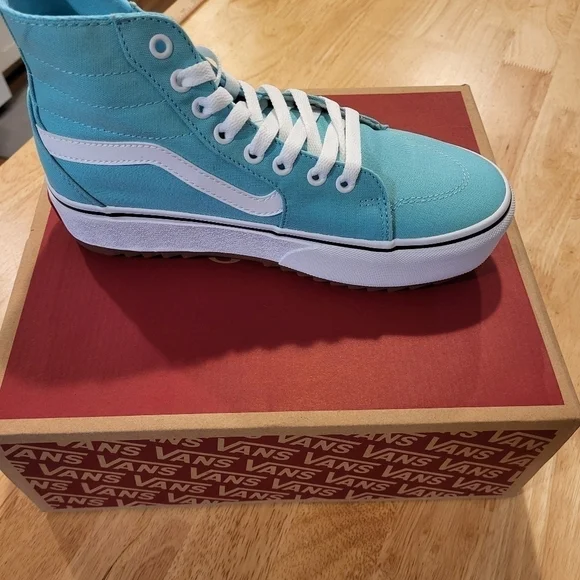 New In Box! Turquoise Vans Filmore Hi Tapered Platform ST high-top shoes - Picture 6 of 8